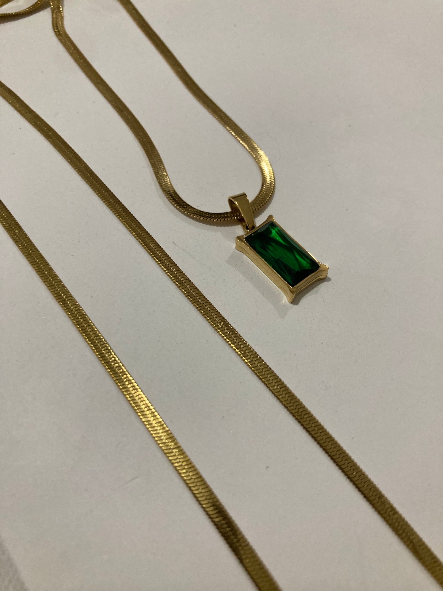 Snake Necklace with Green Pendant